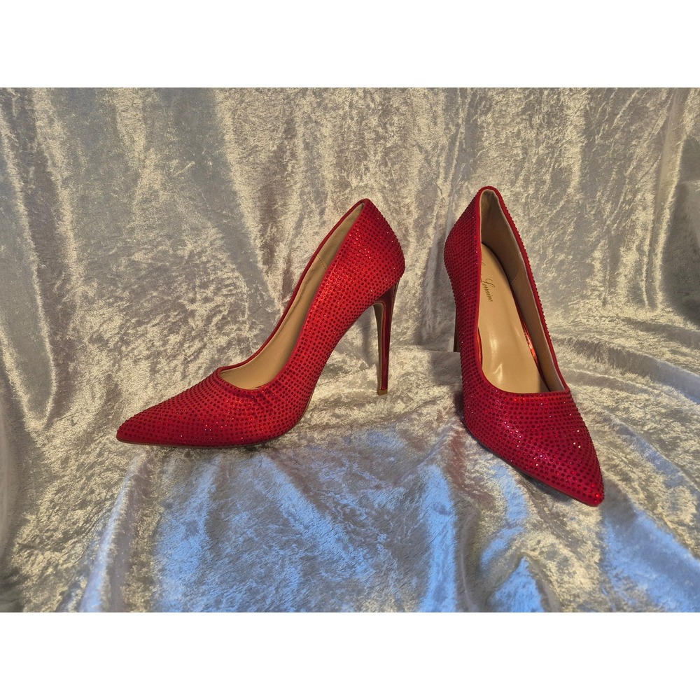 Lauren Lorraine Red Rhinestone Pointed Toe Stiletto High Heels Formal Evening‎